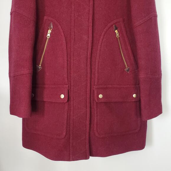 J. Crew Chateau Parka in Italian Stadium Cloth Wool Burgundy Red G9093 Size 4 - Picture 4 of 9